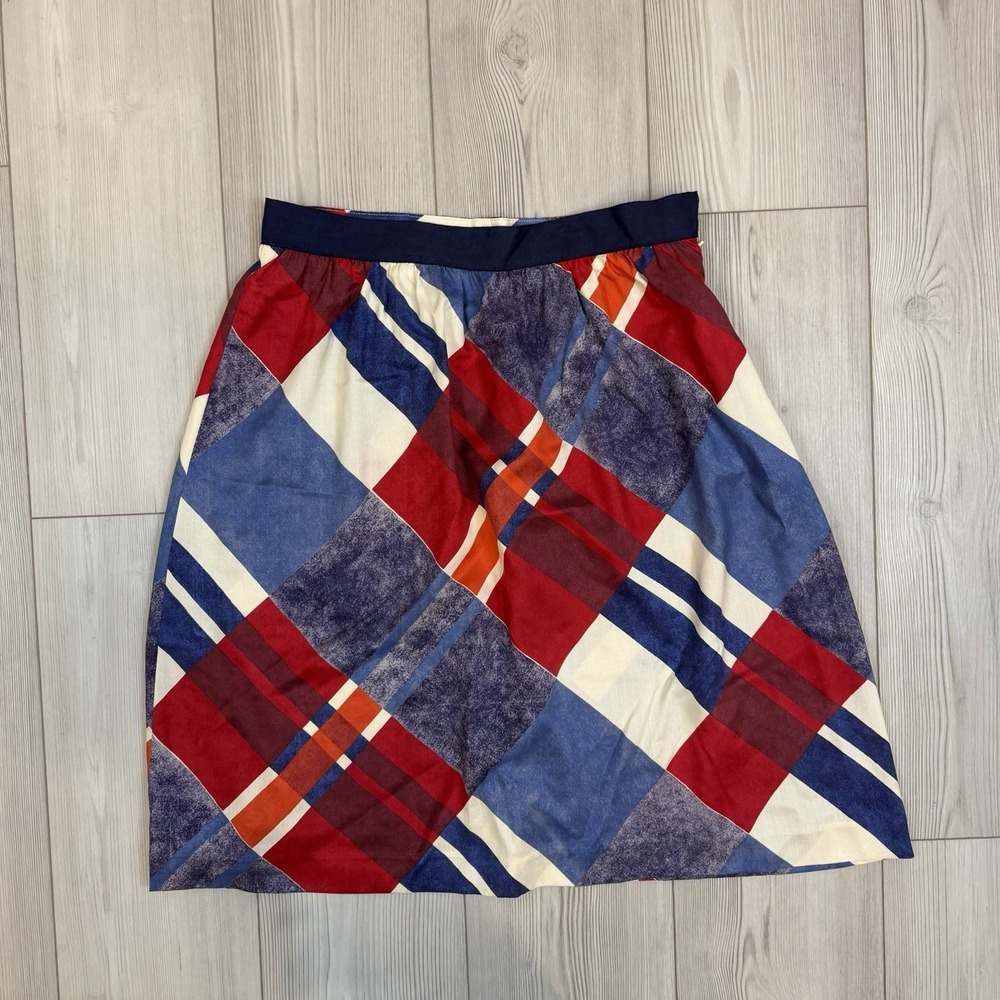 L.L. Bean Signature‎ Women's Size 8 Plaid Print American 100% Silk A-Line Skirt